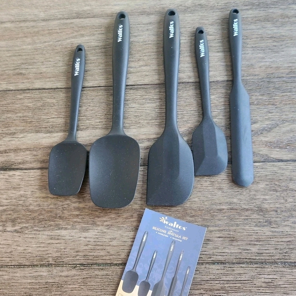 Walfos Silicone Spatula Set of 5 Black Heat Resistant Kitchen Scraper New